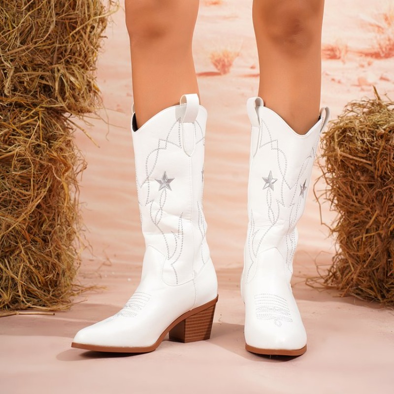 Embroidery Service - Women's Boots Mid-Calf Pointed Toe Mid
