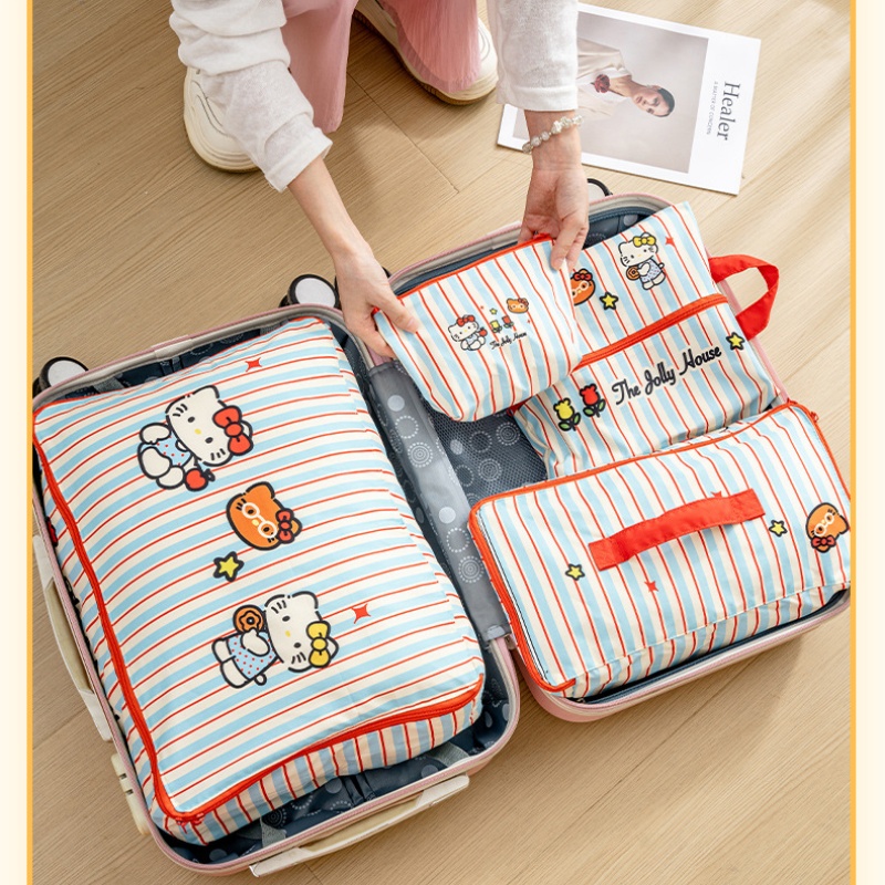 Embroidery Wallet - Hello Kitty Striped Travel Storage Bags