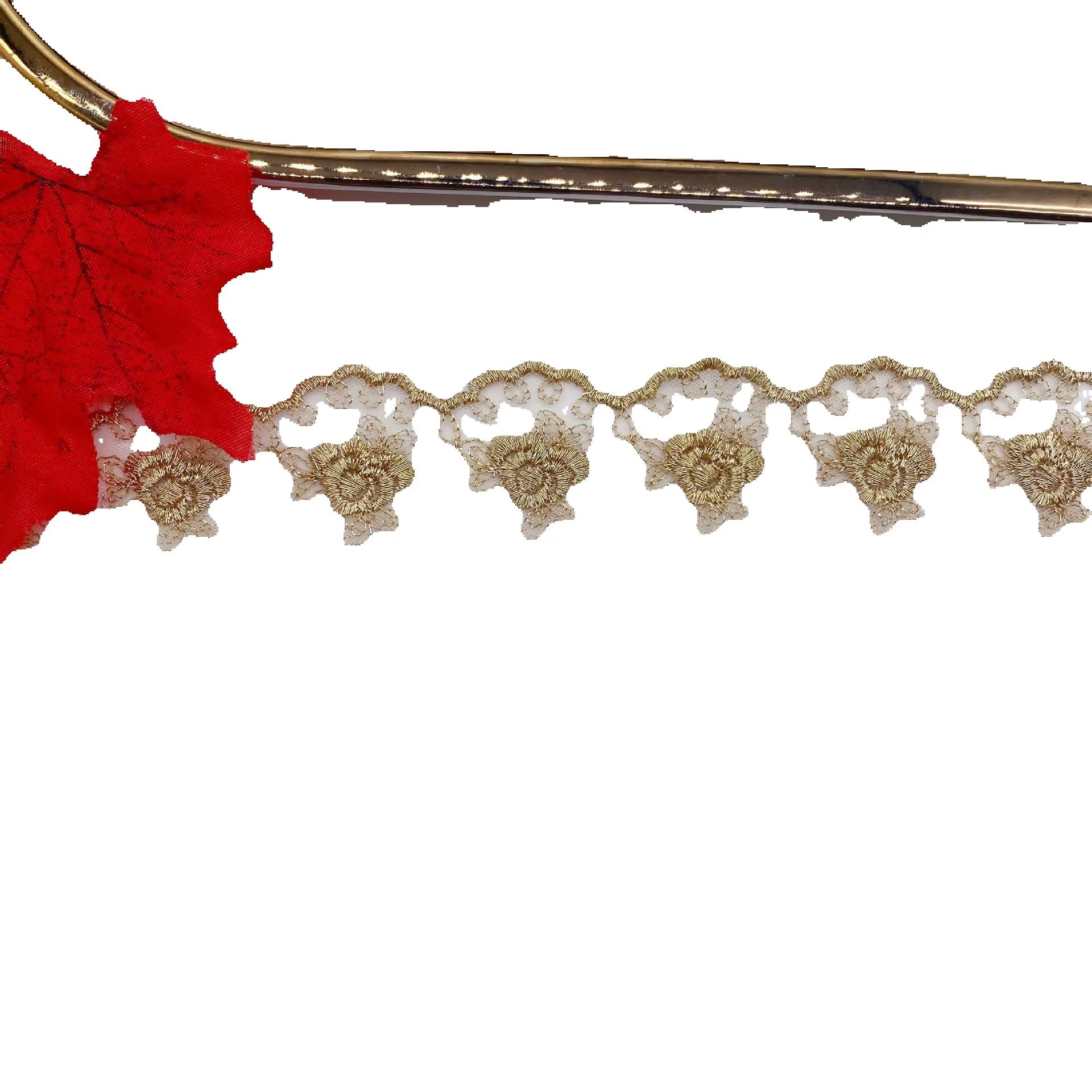 Embroidery Roses - Gold thread embroidery rose flower mesh