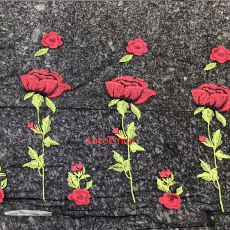 Red Rose Lace Fabric flower em - đánh giá và giá Embroidery Roses